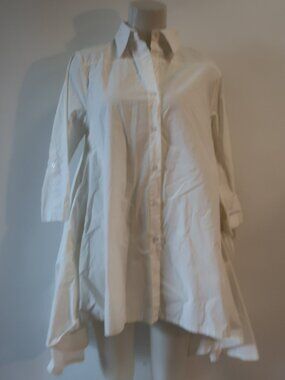 Womens M & C White (Item-38) Cotton Poplin High-Low Tunic Dress S